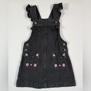 CYNTHIA ROWLEY Toddler Girls’ Black Cat Pocket Ruffle Jumper Overall Dress 3T